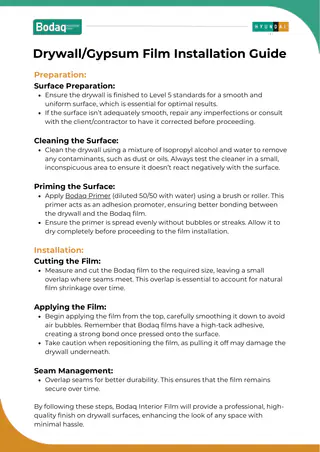 First page of the Drywall/Gypsum Film Installation Guide