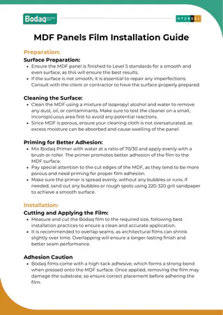 First page of the MDF Panels Film Installation Guide