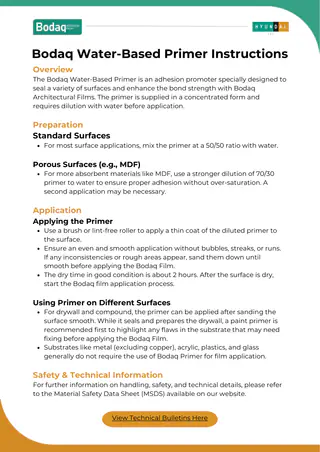First page of the Bodaq Water-Based Primer Instructions